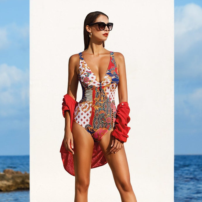 Nuria Ferrer Low-Cut Swimsuit Foulard freeshipping - Cocobella Lingerie