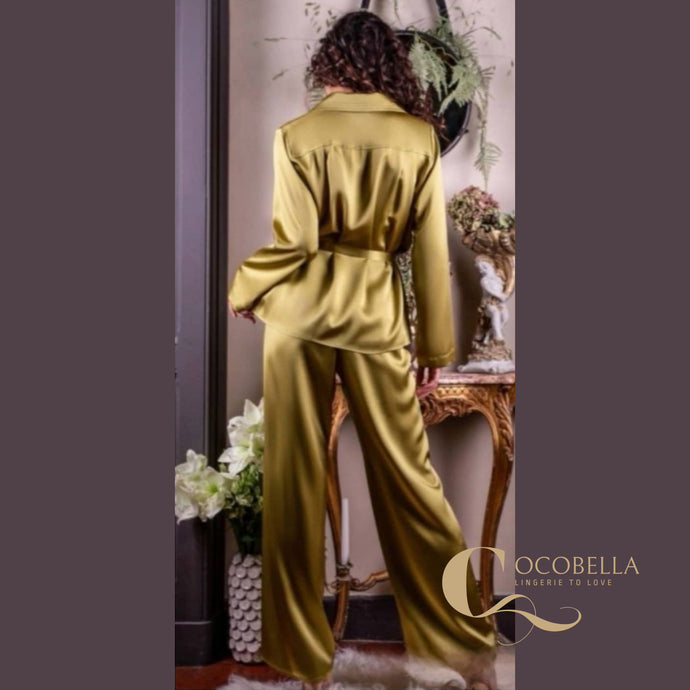 Marjolaine Luxury Silk Pyjamas - Olive Green