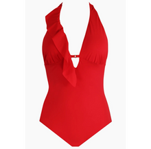 Load image into Gallery viewer, Amoressa Marie Pimento Ruffle Swimsuit - Red
